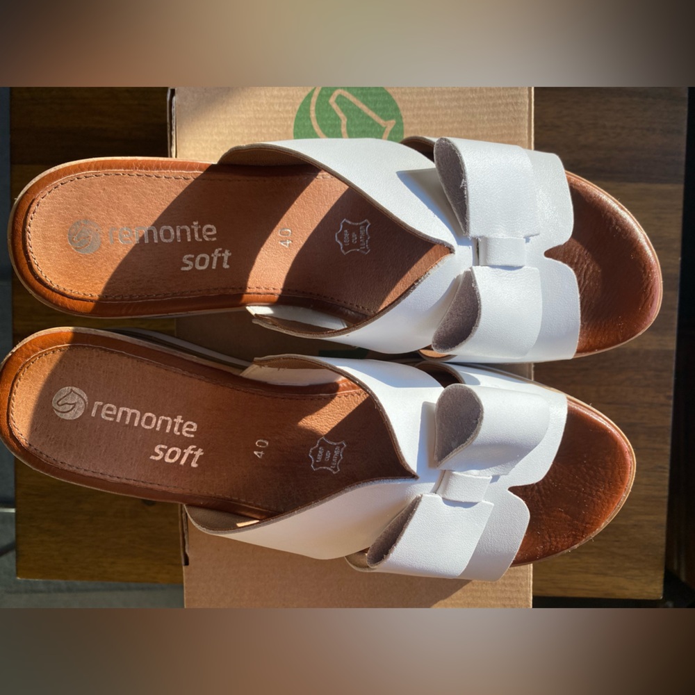 Remonte D6456 Jerilyn Bow Mule Wedge Slide Sandal White Leather Like New in Box!